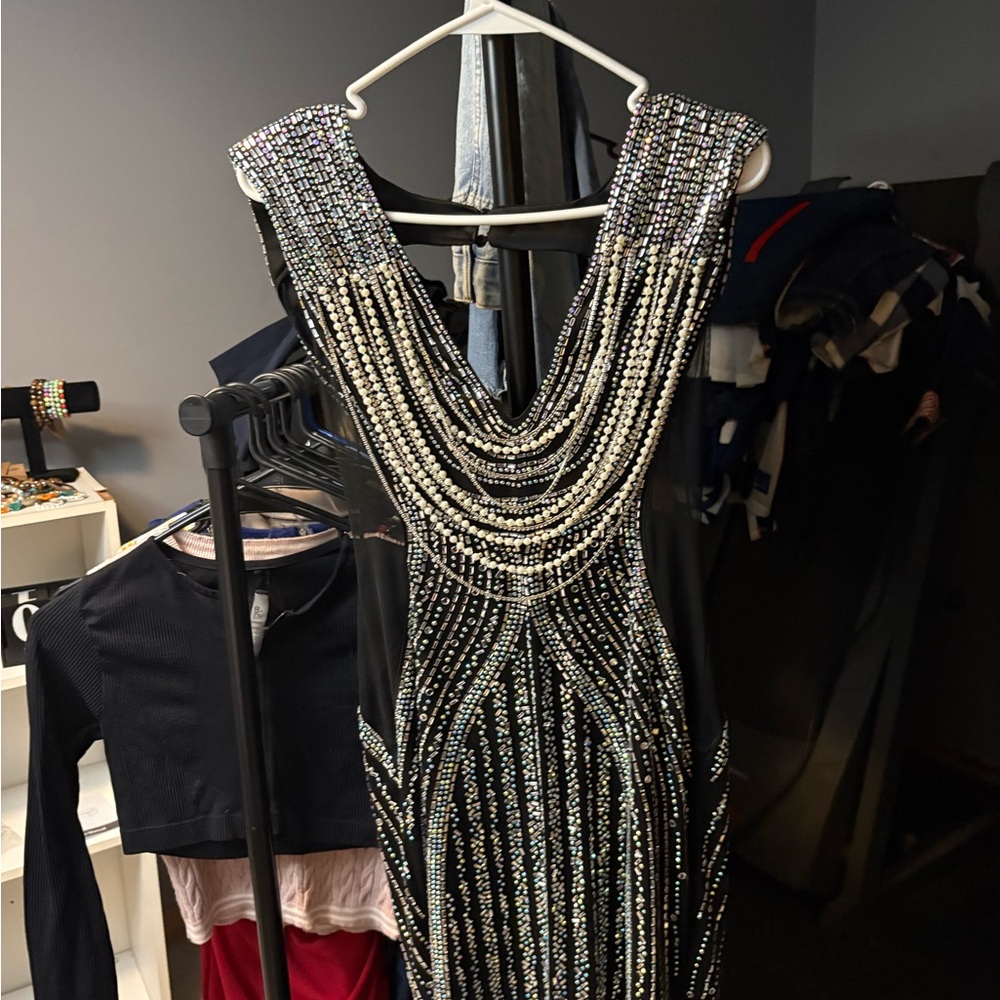 Elegant Black and Silver Beaded Dress